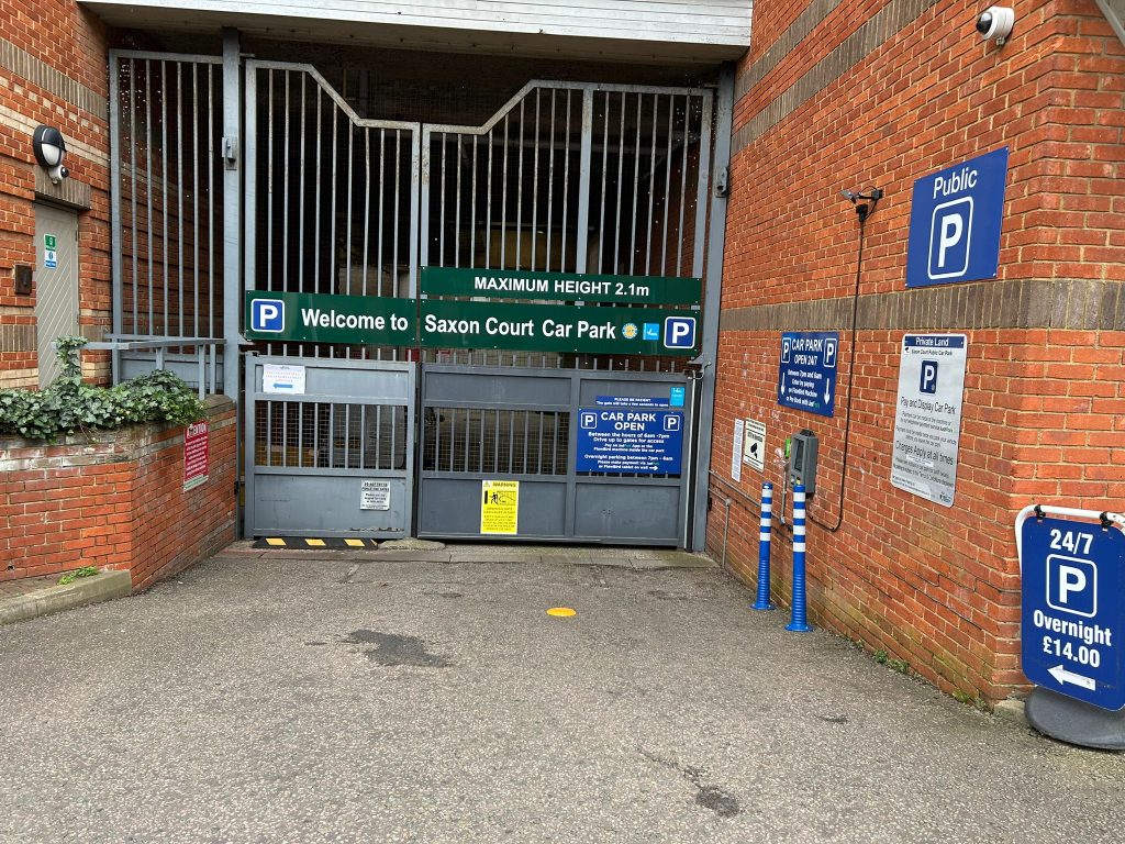 Saxon Court Car Park in Reading with Exterior Gate Closed