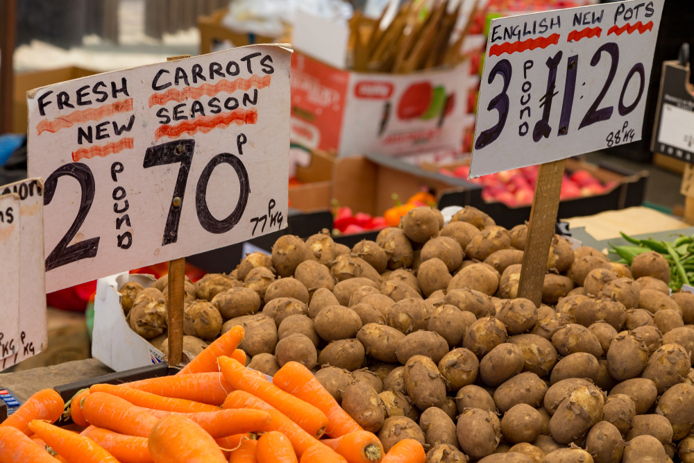 Salisbury Wiltshire England September 9, 2016 Produce for sale at a weekly market