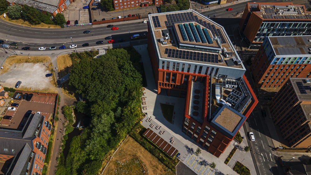 The Cavendish Building University of Derby campus top aerial view